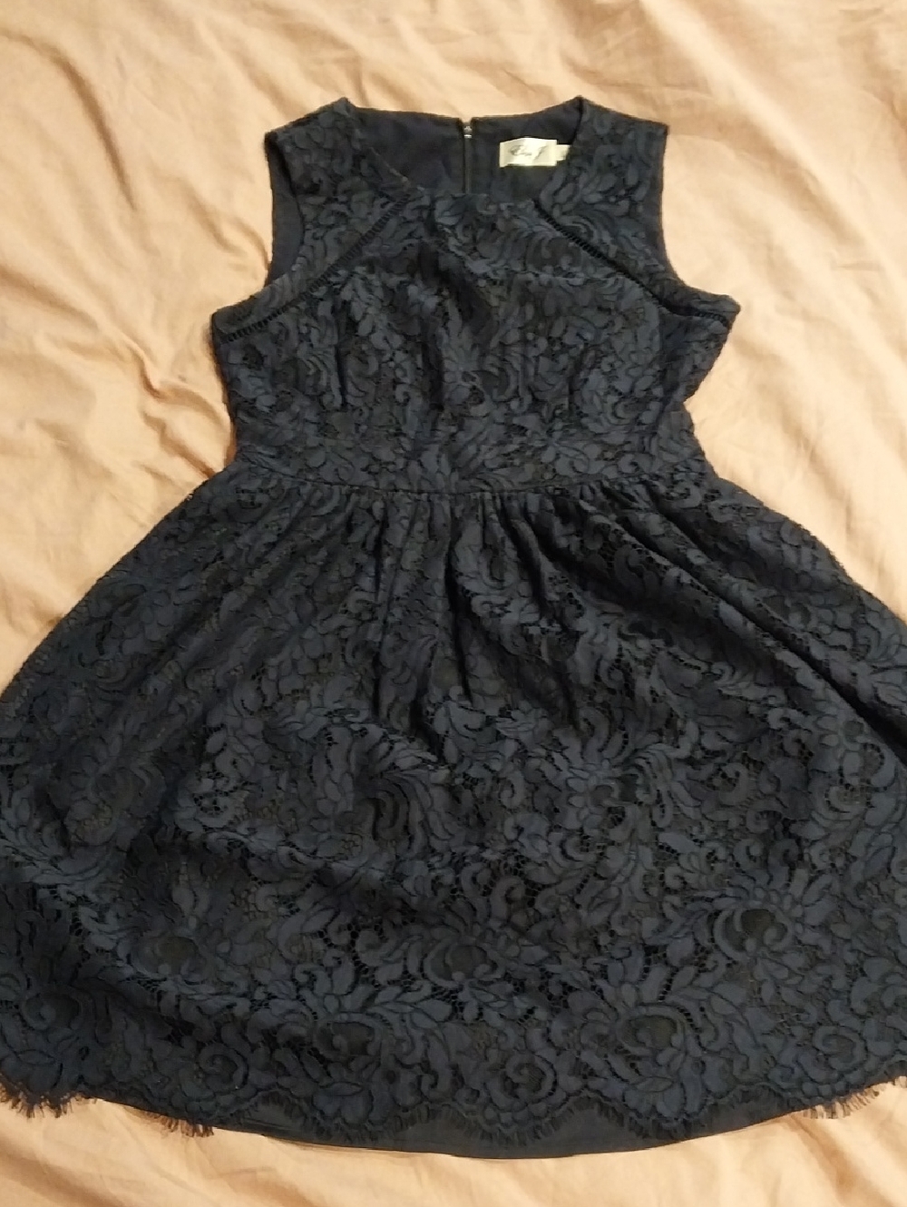 Eliza J Navy Floral Lace Fit-and-Flare Dress